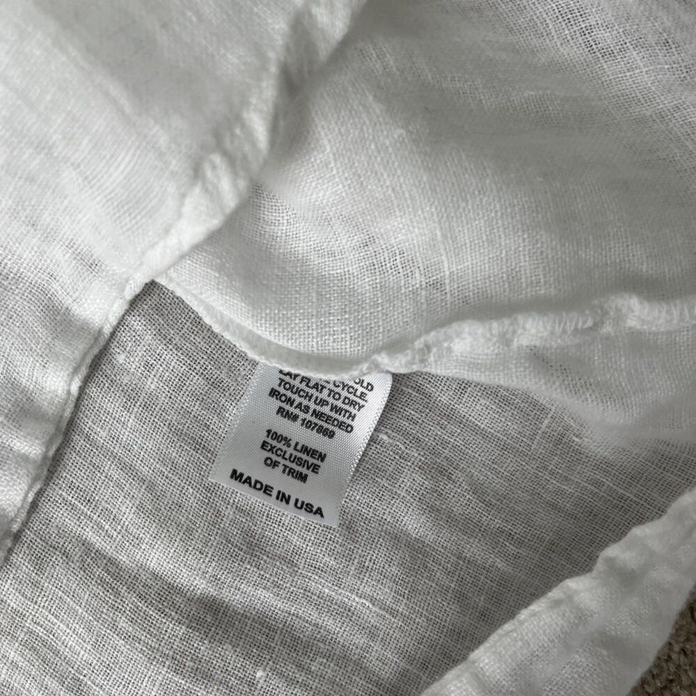 Luna Luz Linen Top Medium White Cover Up Collared Boho Beach Lagenlook Vacation - Picture 3 of 6